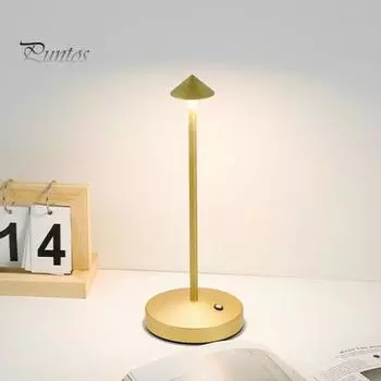 Настольная лампа из металла с питанием от батареек, сенсорное управление, без мерцания, регулируемая яркость, нескользящий дизайн, современная беспроводная прикроватная лампа кофейный