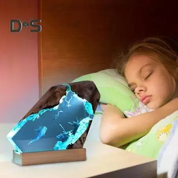 Настольная лампа из смоляного дерева с питанием от USB, ручная работа, глубоководная пещера дайвера, затонувшее судно, акула, кит, океанское искусство, настольная лампа, статуэтка, украшение для дома и офиса A