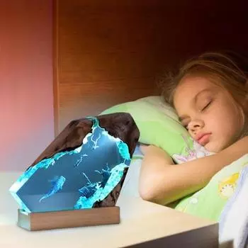 Настольная лампа из смоляного дерева с питанием от USB, ручная работа, глубоководная пещера дайвера, затонувшее судно, акула, кит, океанское искусство, настольная лампа, статуэтка, украшение для дома и офиса