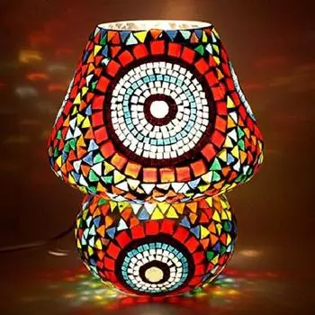 Настольная лампа из стекла в форме гриба — в турецком стиле, разноцветная, изготовлена вручную в Индии для украшения дома в прикроватной зоне (Лампочка Нет.