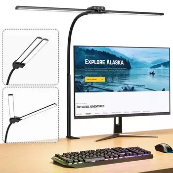 Настольная лампа LED с двумя источниками света, настольная лампа KableRika 12 Вт, зажимной тип, 4 цвета, 4 уровня яркости, высокая яркость, 30-минутный таймер, автоматическое выключение, сенсорный