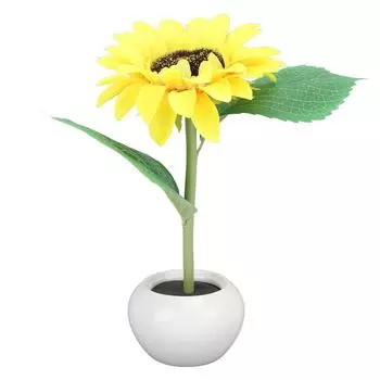 Настольная лампа на батарейках с изображением подсолнуха, искусственный светодиодный цветок подсолнуха с керамическим горшком, ночник