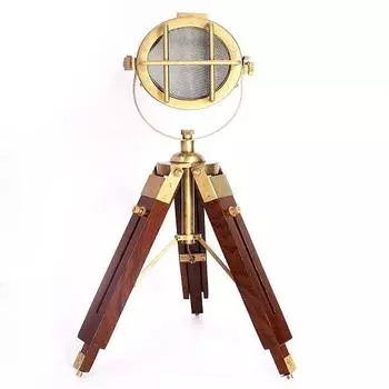 Настольная лампа на треноге из алюминия и дерева, коричневая, упаковка из 1 шт.