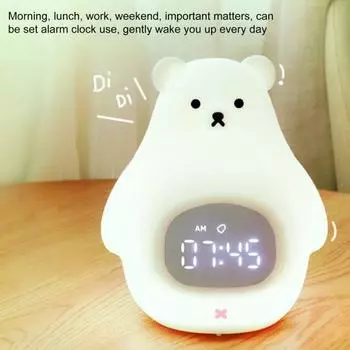Настольная лампа, освещение рабочего стола, украшение в мультяшном стиле, отличный детский будильник, силиконовый медведь, светодиодный ночник для дома One Size разноцветный