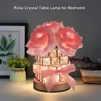 Настольная лампа Rose Crystal, перезаряжаемая лампа Rose, регулируемая лампа Flower, романтическая светодиодная лампа Rose Diamond, украшение для спальни, гостиной в розовом цвете розовый