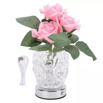 Настольная лампа Rose Изысканная элегантная беспроводная светодиодная лампа с искусственными цветами и сенсорной лампой с прозрачной хрустальной вазой