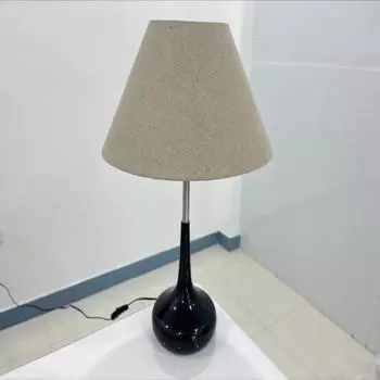Настольная лампа с абажуром из хлопковой ткани и основанием из черного металла для домашнего офиса, декоративные лампы, освещение
