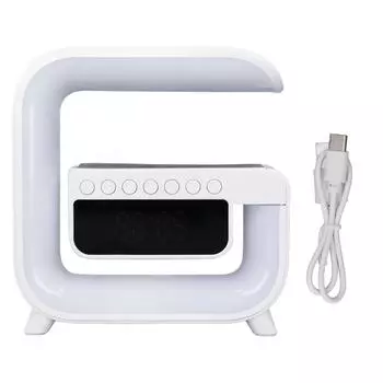 Настольная лампа с беспроводным зарядным устройством 15 Вт, будильником, 13 разноцветными огнями, Bluetooth-динамиком для спальни Li