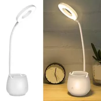 Настольная лампа с держателем для ручки. Гибкий шланг. С регулируемой яркостью. Суперяркая перезаряжаемая светодиодная лампа для чтения без мерцания. A белый