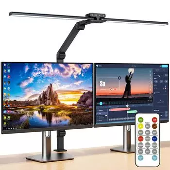 Настольная лампа с дистанционным управлением, светодиодная двойная лампа, ширина 80 см, стол KableRika, широкий выбор зажимов для рук, стол, сенсорный экран на 360 градусов, 4 уровня цвета, 4 уровня