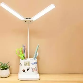 Настольная лампа с двойной головкой, настольные лампы для ухода за глазами для домашнего офиса, настольная лампа с регулируемой яркостью и USB-портом для зарядки, 3 цветовых режима белый