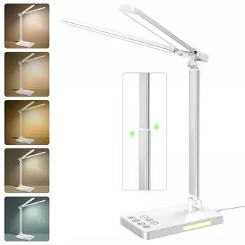 Настольная лампа с ночной светодиодной подсветкой для чтения на столе, удобная подсветка на столе, двойная подсветка, 5 цветов, 5 уровней сенсорного управления, зарядка аккумулятора, USB-порт