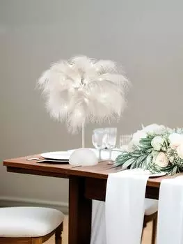 Настольная лампа с перьями, прикроватная лампа, ночник, 35 см, светодиодная настольная лампа для спальни, гостиной, вечеринки, свадьбы, Рождества, декора ко дню Святого Валентина(Без батареи) белый