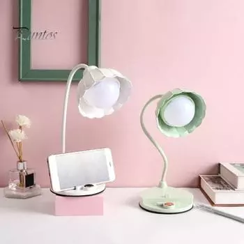 Настольная лампа с вращающейся на 360 градусов трубкой, без мерцания, перезаряжаемая через USB, регулируемая настольная лампа, беспроводной ночник розовый