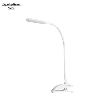 Настольная лампа с зажимом Защита глаз Регулируемая яркость Силикагель Настольная лампа для чтения Сенсорный настольный светильник Управление потоком воздуха USB зарядка белый