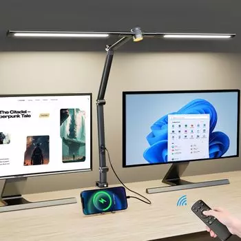 Настольная лампа Светодиодная широкая настольная лампа Дистанционный уровень затемнения Степень настольной лампы Зажимное освещение Высокая яркость Подсветка монитора Многоугольная регулировка серебряный