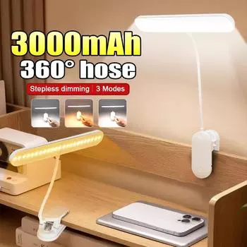 Настольная лампа USB перезаряжаемая настольная лампа с зажимом для кровати, ночник для чтения книг, светодиодный сенсорный светильник с 3 режимами затемнения, защита глаз B-without clip