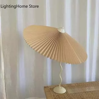 Настольная лампа в стиле ретро, плиссированный зонт, скандинавский, средневековый, корейский, прикроватная лампа для спальни, качели, утюг, искусство, Прямая доставка EU plug
