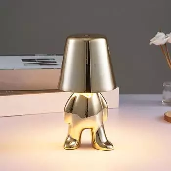 Настольная лампа в виде статуи золотого человека с USB-зарядкой, 3 цвета, регулируемая яркость, сенсорное управление, настольная лампа для дома, спальни, прикроватная декоративная светодиодная лампа для сна A золотистый