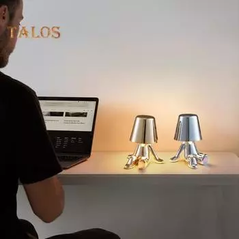 Настольная лампа в виде статуи золотого человека с USB-зарядкой, 3 цвета, регулируемая яркость, сенсорное управление, настольная лампа для дома, спальни, прикроватная декоративная светодиодная лампа для сна D золотистый