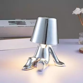 Настольная лампа в виде статуи золотого человека с USB-зарядкой, 3 цвета, регулируемая яркость, сенсорное управление, настольная лампа для дома, спальни, прикроватная декоративная светодиодная лампа для сна C серебряный