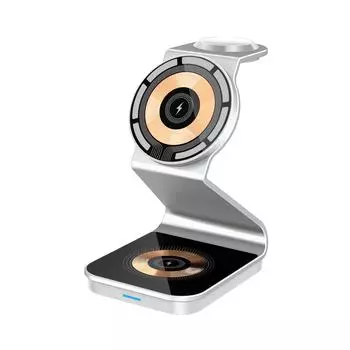 Настольная магнитная беспроводная док-станция для зарядки 3 в 1, быстрое зарядное устройство из алюминиевого сплава для Iphone 12 13 14 14 Pro для Airpods Iwatch as picture серебряный