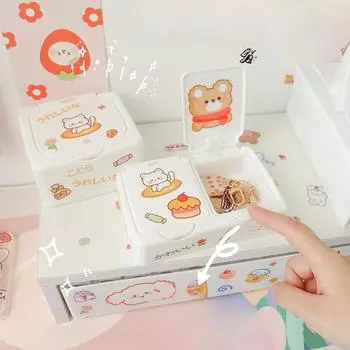 Настольная мини-пластиковая коробка для хранения, коробка для ватных тампонов с крышкой, пылезащитная всплывающая маленькая коробка для хранения канцелярских принадлежностей Single 10.5*9.5*5.2cm