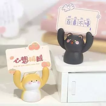 Настольная мультяшная статуя животного из смолы, очаровательная креативная форма, мини-размер, подставка для фото, зажим для заметок, держатель для заметок Cat