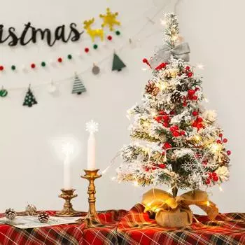 Настольная новогодняя елочная игрушка высотой 60 см, мини-елка со снежинками и шишками 60cm With Light