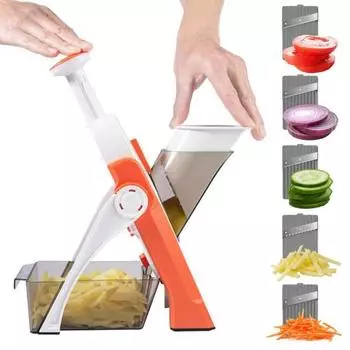 Настольная овощерезка с 5 лезвиями, регулируемая толщина, многофункциональный резак для моркови, картофеля, редиса, инструмент для нарезки овощей, кухонные гаджеты серый