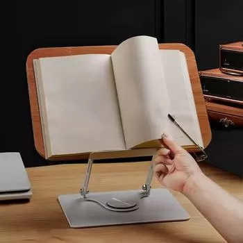 Настольная подставка для книг без помощи рук, высокая стабильность, вращающаяся на 360 градусов, регулируемая по высоте бамбуковая подставка для книг, подставка для поваренной книги