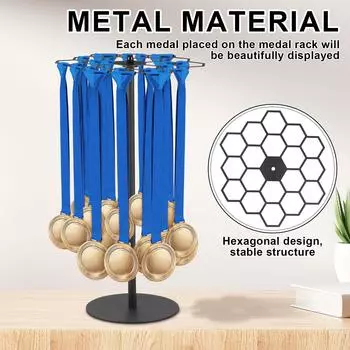 Настольная подставка для медалей, вращающаяся на 360°, металлическая вешалка для медалей для баскетбола, бега, спортивных соревнований, 40+ стоек для хранения медалей чёрный