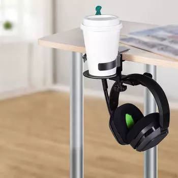 Настольная подставка для наушников, подстаканник, вешалка для игровой гарнитуры, универсальный подарочный металлический устойчивый органайзер, чёрный