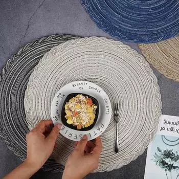 Настольная подставка для столовых приборов круглой формы, плетеная термостойкая посуда, держатель для посуды, коврик для бара хаки