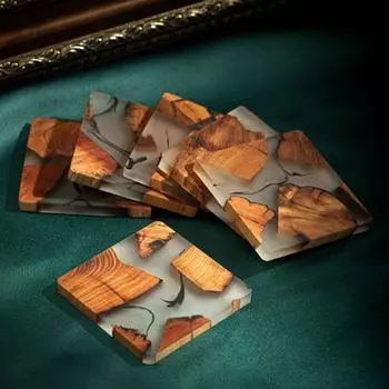 Настольная подставка с прозрачной текстурой, чернильный фон, украшение, изысканный термостойкий деревянный держатель для чайной подставки, товары для дома 8 cm