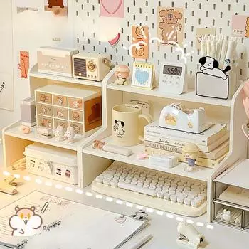 Настольная полка для общежития, домашний стол, органайзер, полка для хранения, простая студенческая компьютерная стойка для увеличения высоты рабочего стола Small белый