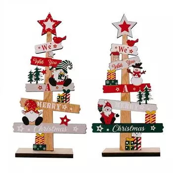 Настольная рождественская елка Санта-Клаус Безликая кукла Пряничный человечек Деревянные рождественские знаки Табличка Рождественское украшение Детский подарок
