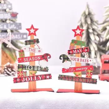 Настольная рождественская елка Санта-Клаус DIY украшения деревянные рождественские знаки табличка рождественские украшения 2025 новогодние подарки для вечеринки Green Hat