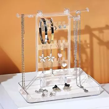 Настольная шкатулка для хранения ювелирных изделий, подставка для сережек, пластиковый органайзер для сережек, подвесной держатель, витрина, поднос для косметики 20*10*21cm
