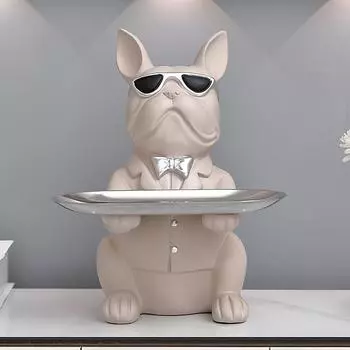 Настольная скульптура «Французский бульдог» с подносом и местом для хранения монет