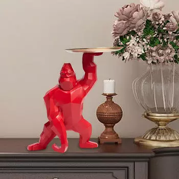 Настольная статуэтка, подарок на новоселье, скульптура из смолы с подносом для еды для шкафа, крыльца, патио золотой