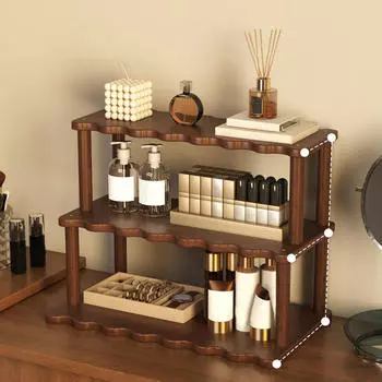 Настольная стойка Держатель для хранения косметики и канцелярских принадлежностей Бамбуковая Трехъярусная Многофункциональная Экономит место Деревянная коричневый