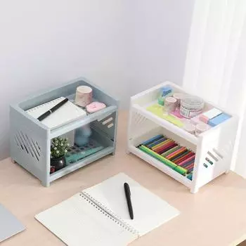 Настольная стойка, компактный двухслойный полипропиленовый многофункциональный органайзер для хранения косметики, настольный органайзер, канцелярские товары для ванной комнаты розы красного