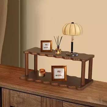 Настольная стойка Косметический держатель для хранения канцелярских товаров Двухслойный Многофункциональный Элегантный Деревянный Офис коричневый