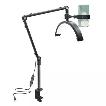 Настольная светодиодная видеолампа мощностью 10 Вт в форме полумесяца, заполняющая лампа, двухцветная, 3200–5600 К, с регулируемой яркостью 10 чёрный