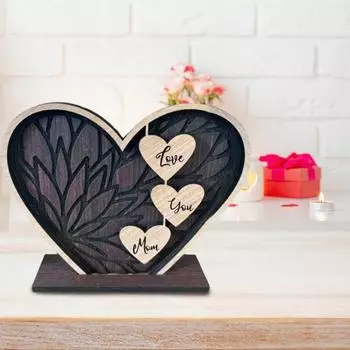 Настольная табличка Love Heart с деревянной основой Love You Heart Shape Desktop C