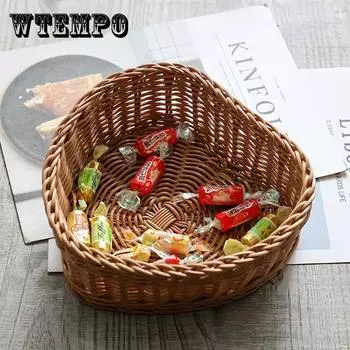 Настольная тарелка с фруктами из искусственного ротанга. Корзина для закусок и конфет. Праздничная тарелка с сухофруктами и семенами дыни. Корзина для хранения в форме сердца в гостиной. Овощная тарелка. S коричневый