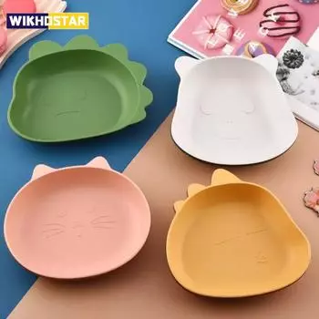 Настольная тарелка с изображением животных из мультфильма, креативное утолщенное противокапельное блюдо в форме динозавра, медведя, кошки, фруктовая тарелка, пластиковая посуда, закуска