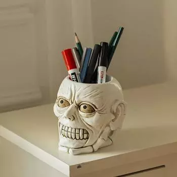 Настольное хранилище Многофункциональный держатель для карандашей в форме черепа Настольные принадлежности Ретро Смешное ведро для хранения домашнего декора Подарок на Хэллоуин