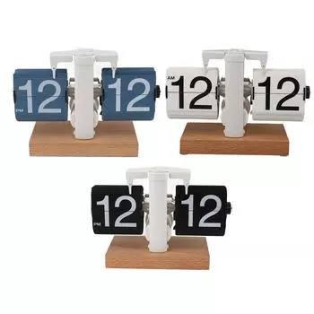 Настольные часы автоматические механические 12H AM PM деревянная основа питание от батареек винтажные ретро цифровые настольные Blue Page